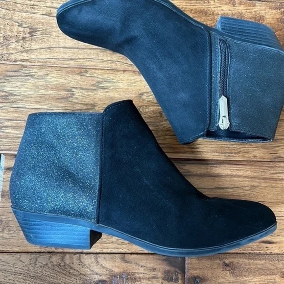 Sam Edelman Black Sparkle Shimmer Vegan Leather Ankle Boots Booties Size 5 - Picture 2 of 13
